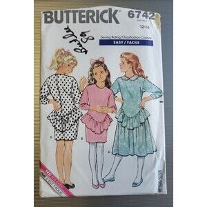 VTG Butterick Sewing Pattern 6742 Girls Dropped Waist Dress Size 12-14 *Uncut*